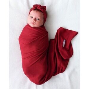 Posh Peanut Bamboo Bordeaux Waffle Swaddle with Headband Red Baby Blanket NWT